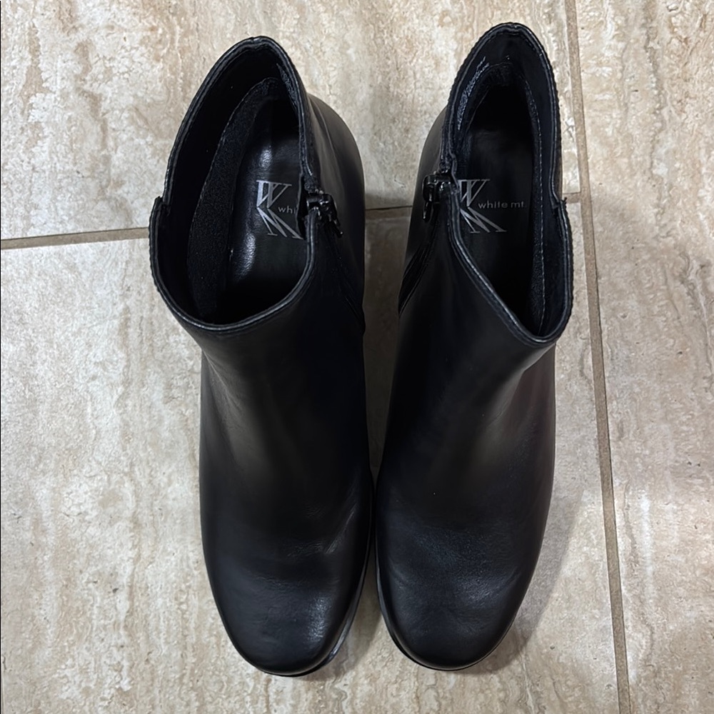 White Mountain Black Leather Ankle Boots - NIB